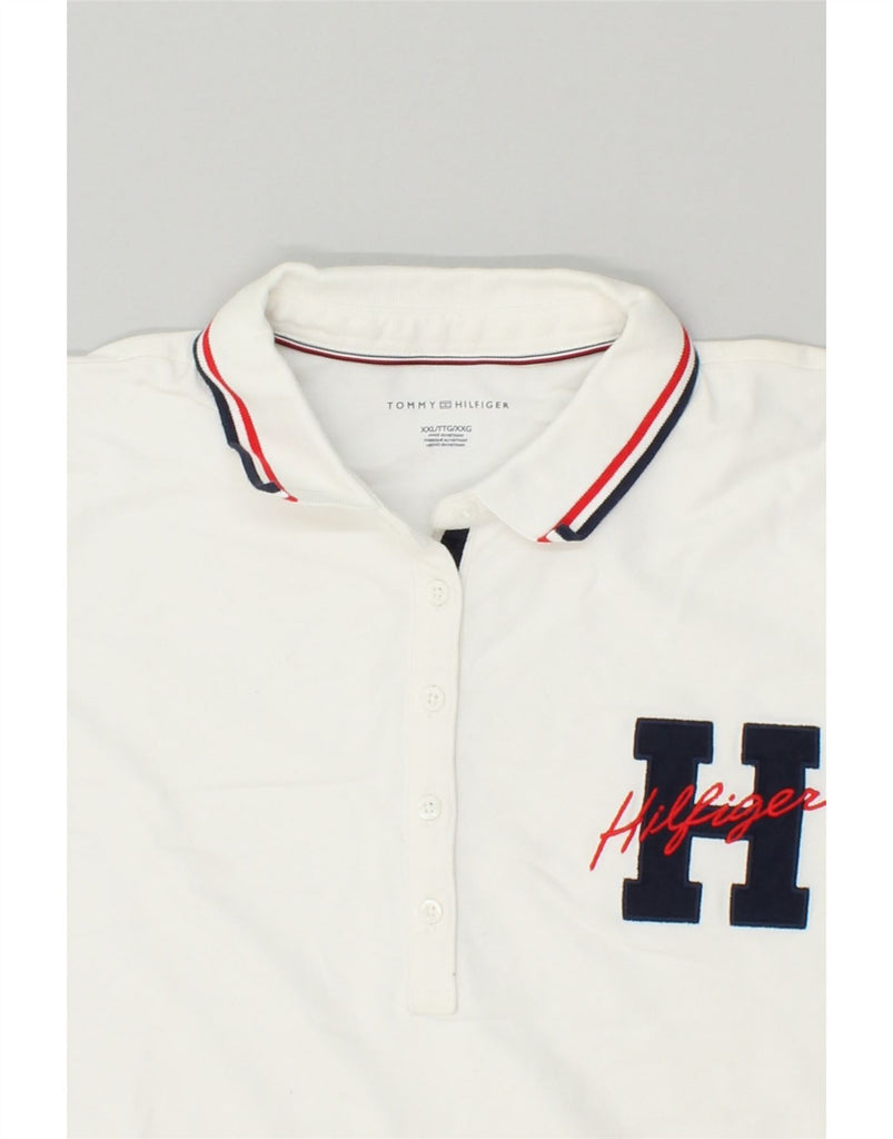 TOMMY HILFIGER Womens Graphic Polo Shirt UK 20 2XL White Cotton | Vintage Tommy Hilfiger | Thrift | Second-Hand Tommy Hilfiger | Used Clothing | Messina Hembry 