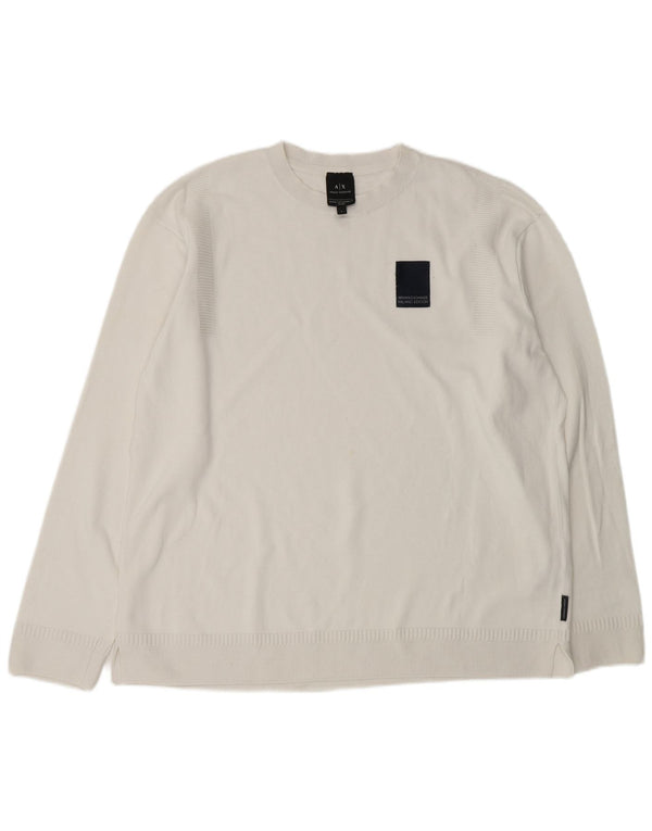 ARMANI EXCHANGE Mens Crew Neck Jumper Sweater Large White Cotton