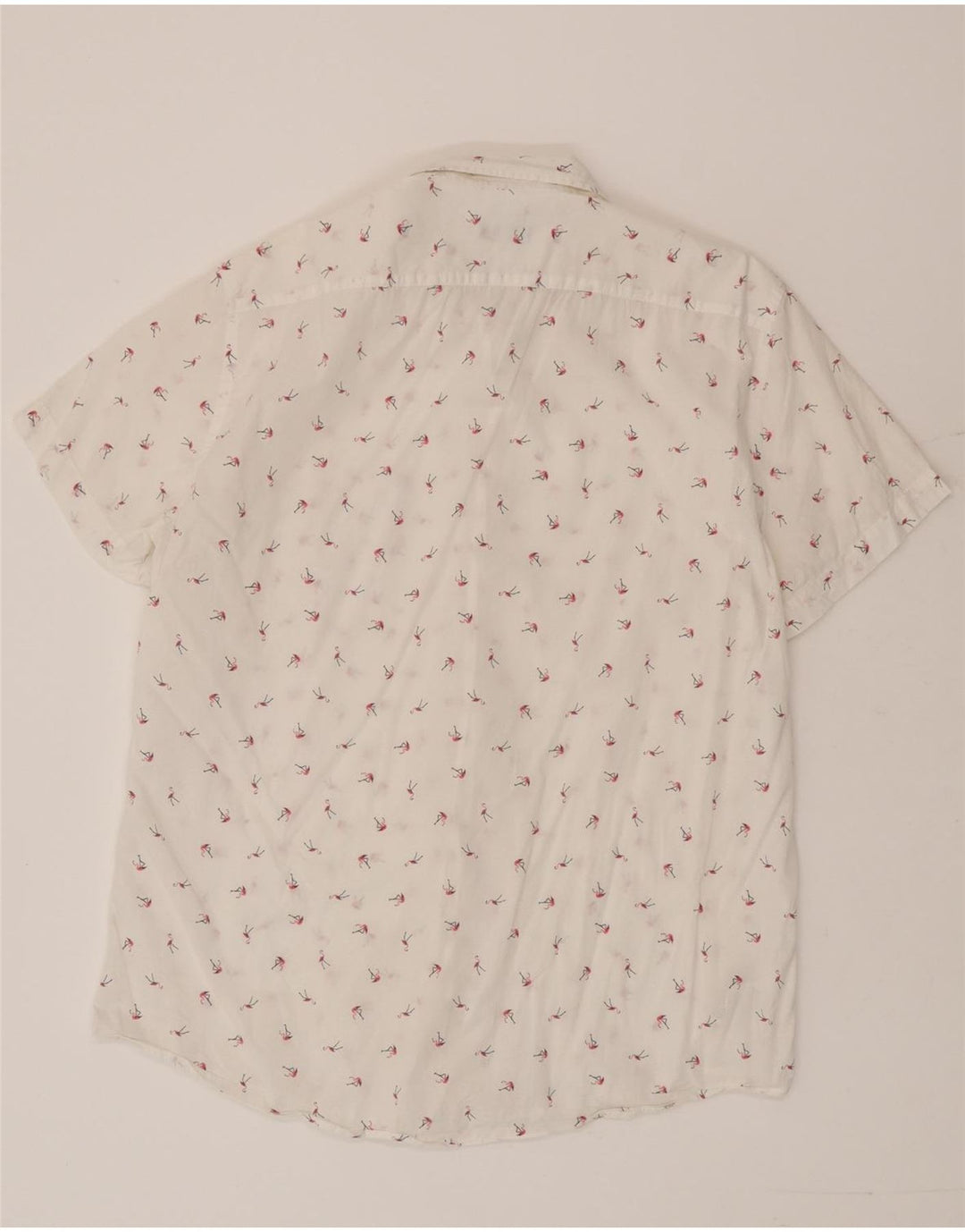 Benetton Mens Short Sleeve Shirt XL White Spotted Cotton