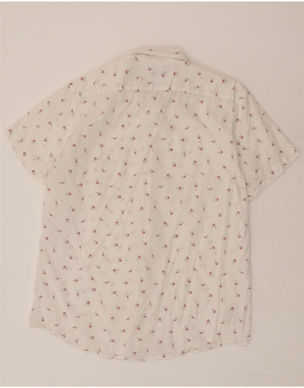 Benetton Mens Short Sleeve Shirt XL White Spotted Cotton