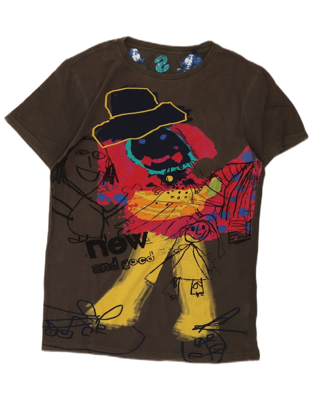 Desigual Mens Graphic T-Shirt Top Medium Brown Cotton