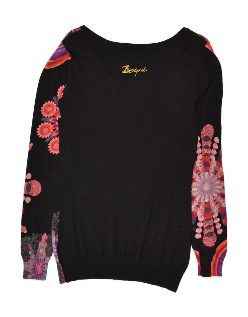 DESIGUAL Womens Boat Neck Jumper Sweater UK 12 Medium Black Floral Cotton | Vintage Desigual | Thrift | Second-Hand Desigual | Used Clothing | Messina Hembry 