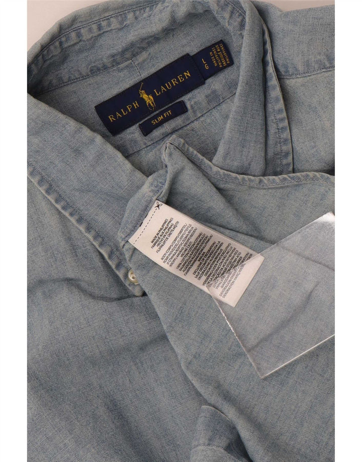 Ralph Lauren Mens Slim Fit Shirt Large Blue Cotton