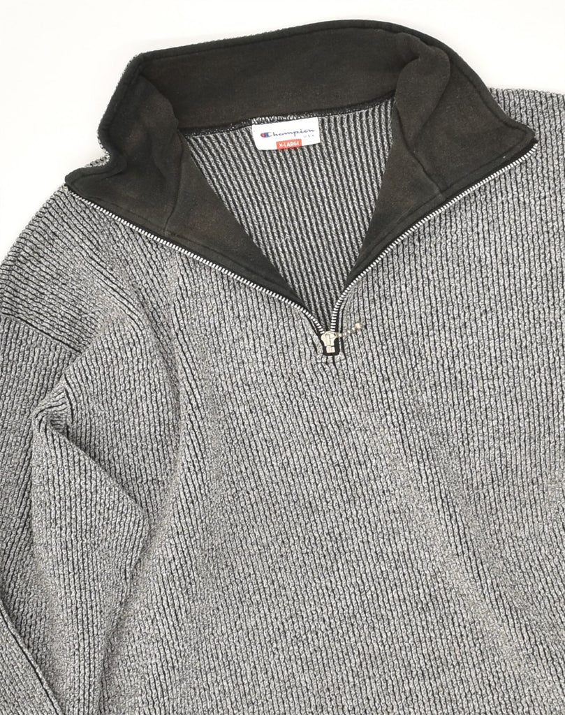 CHAMPION Womens Zip Neck Jumper Sweater UK 18 XL Grey Cotton | Vintage Champion | Thrift | Second-Hand Champion | Used Clothing | Messina Hembry 