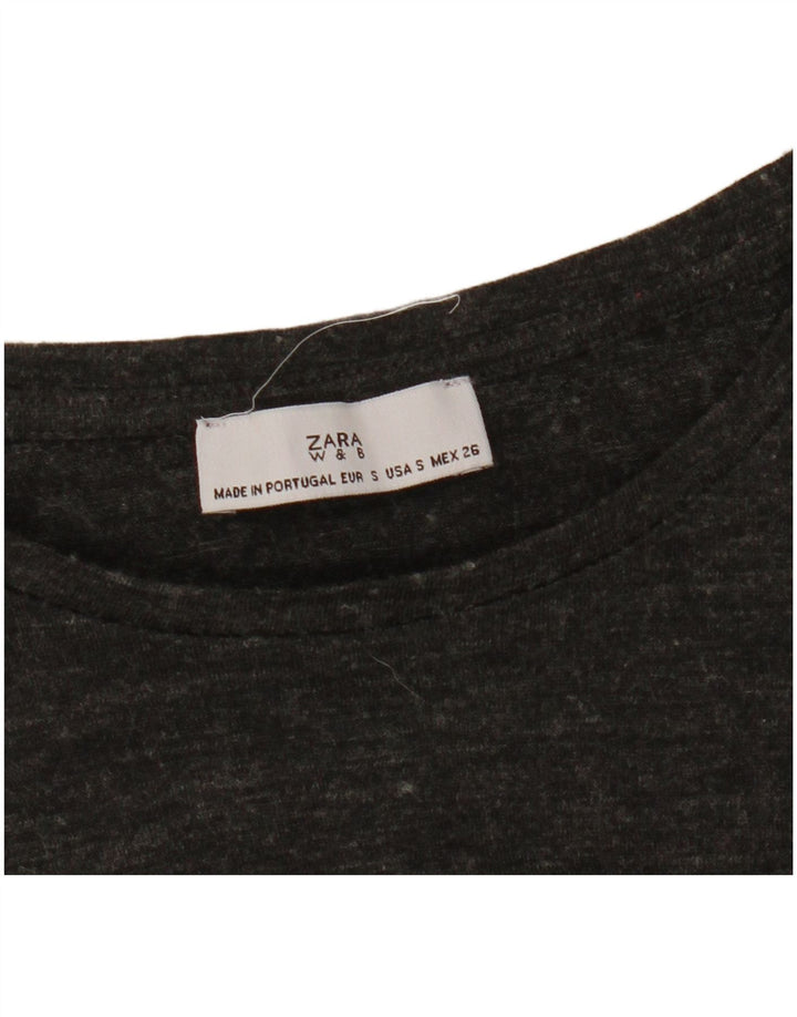 Zara Womens Oversized Graphic Top Long Sleeve UK 10 Small Grey