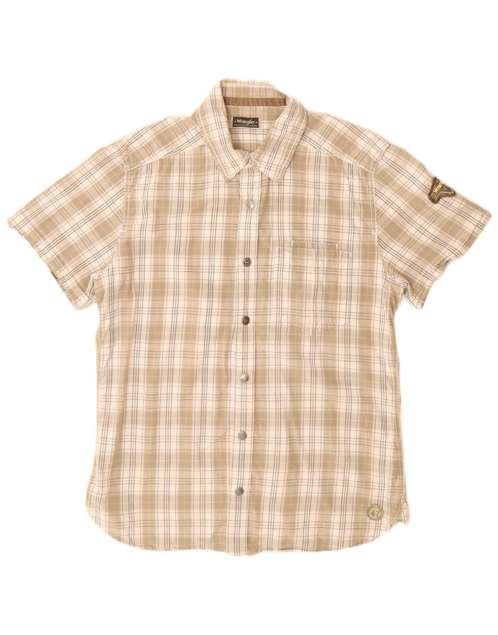 Wrangler Mens Short Sleeve Shirt Large Beige Check Cotton