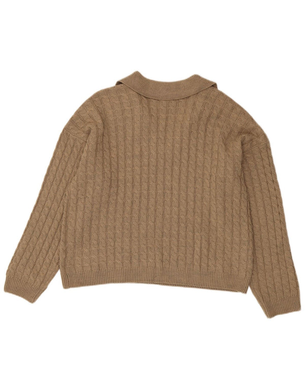 Crew Clothing Womens Polo Neck Jumper Sweater UK 16 Large Beige Acrylic
