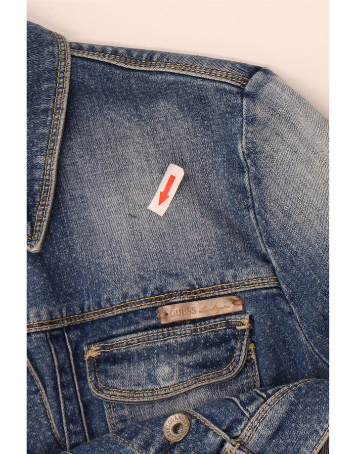 Guess Womens Crop Denim Jacket UK 6 XS Blue Cotton