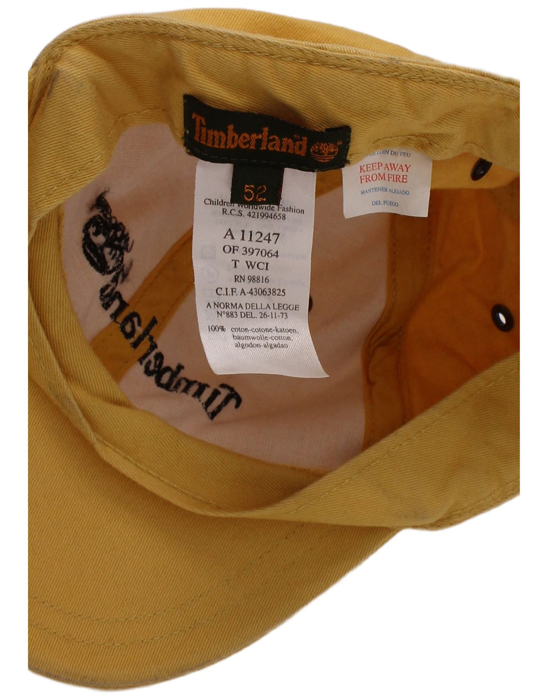Timberland Boys Graphic Baseball Cap 6-7 Years Yellow Cotton