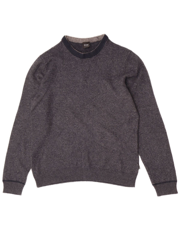 Hugo Boss Boys Crew Neck Jumper Sweater 13-14 Years XL Navy Blue Striped