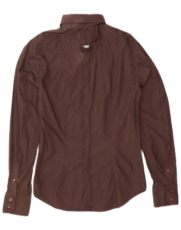 Just Cavalli Womens Shirt UK 14 Medium Brown Cotton