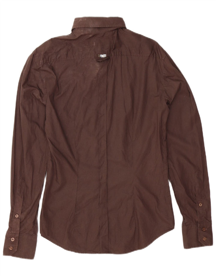 Just Cavalli Womens Shirt UK 14 Medium Brown Cotton