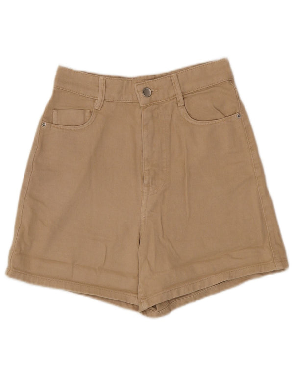 Zara Womens High Waist Casual Shorts EU 34 2XS W24 Beige Cotton