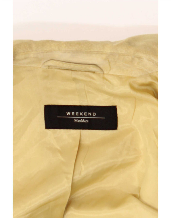 Max Mara Womens Weekend 3 Button Suede Blazer Jacket UK 6 XS Beige Leather
