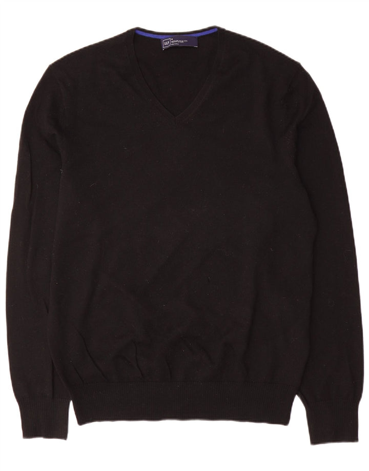 Gap Mens V-Neck Jumper Sweater Medium Black Merino Wool