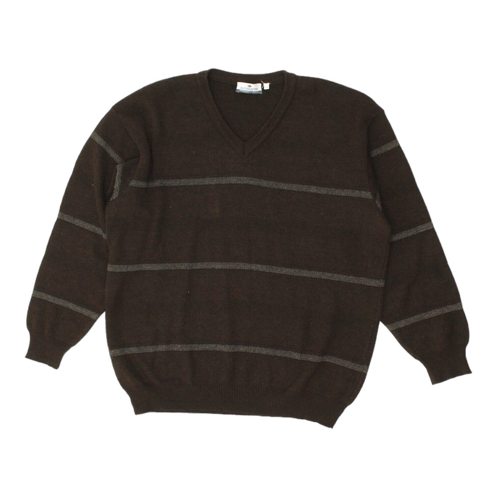 Alfakappa Mens Brown Wool Acrylic Knit V Neck Jumper | Vintage Sweater VTG | Vintage Messina Hembry | Thrift | Second-Hand Messina Hembry | Used Clothing | Messina Hembry 