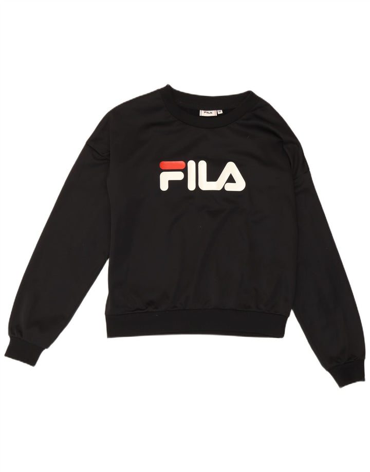 Fila Womens Graphic Sweatshirt Jumper UK 14 Medium Black Polyester
