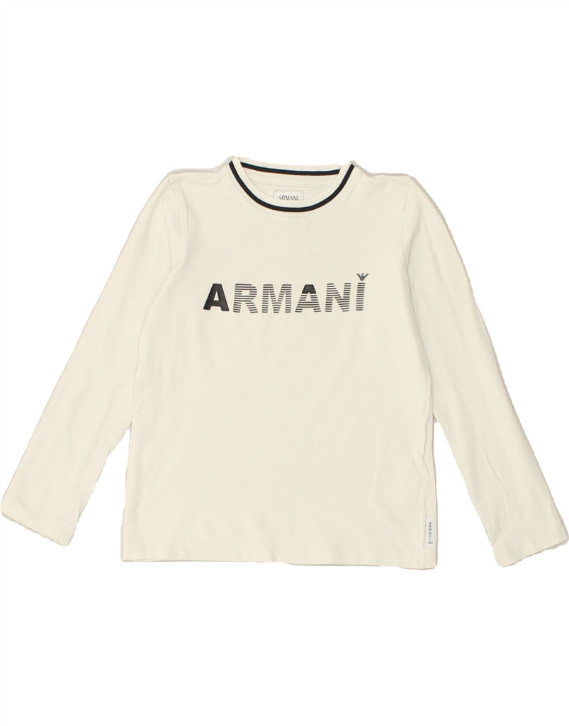 ARMANI TEEN Boys Graphic Top Long Sleeve 7-8 Years Off White Cotton | Vintage Armani Teen | Thrift | Second-Hand Armani Teen | Used Clothing | Messina Hembry 