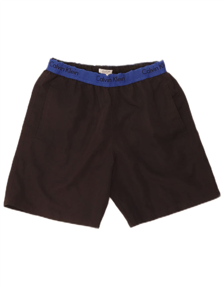 Calvin Klein Mens Graphic Swimming Shorts Small Black Colourblock Polyester