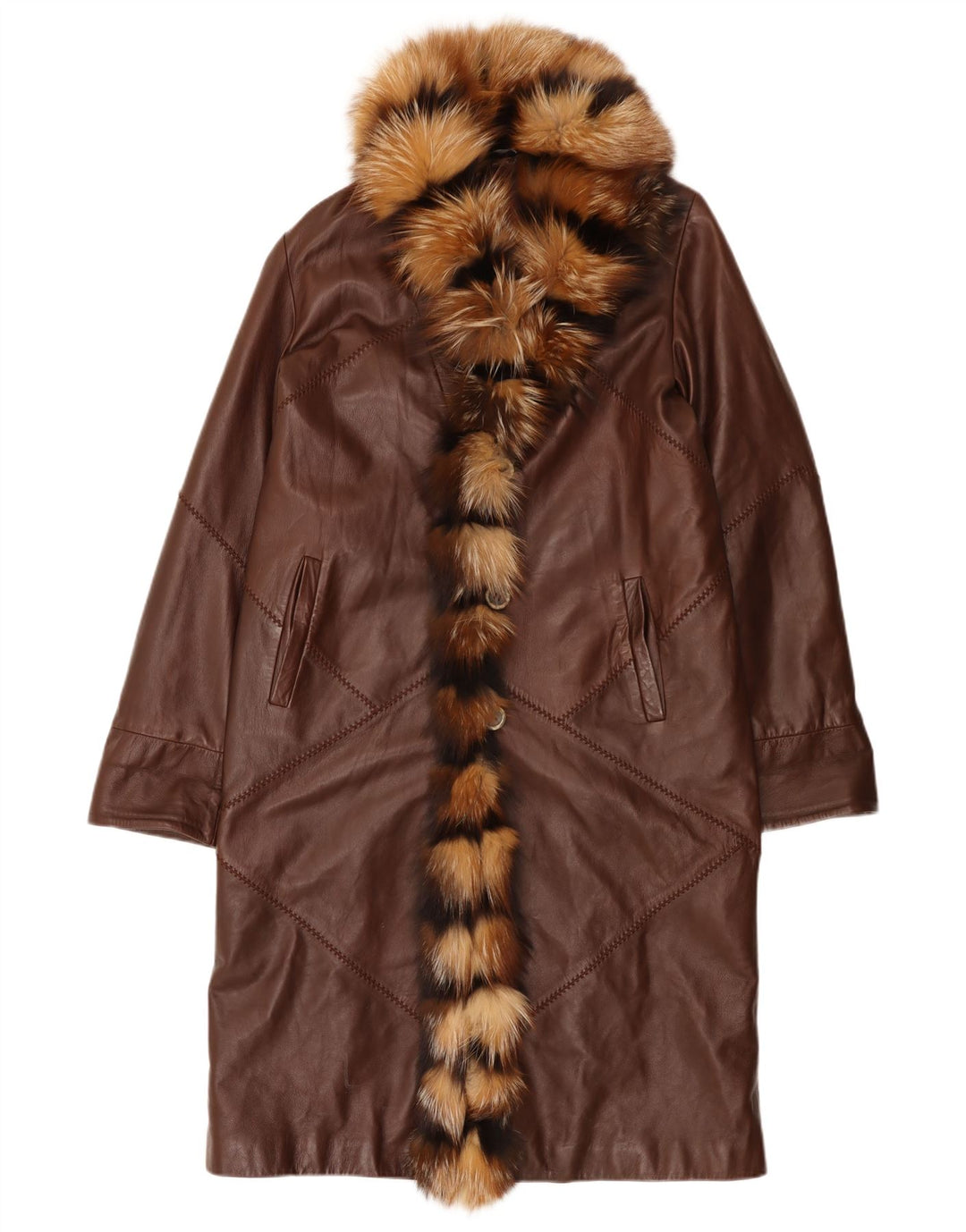 Anna Paola Womens Leather Coat IT 44 Medium Brown