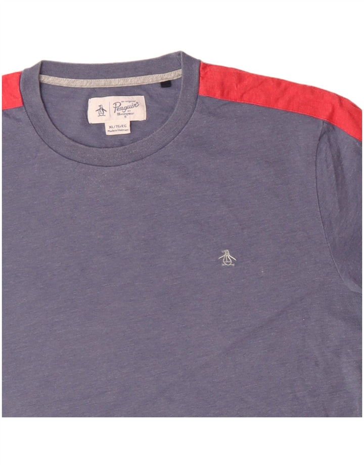 PENGUIN Mens T-Shirt Top XL Blue Colourblock