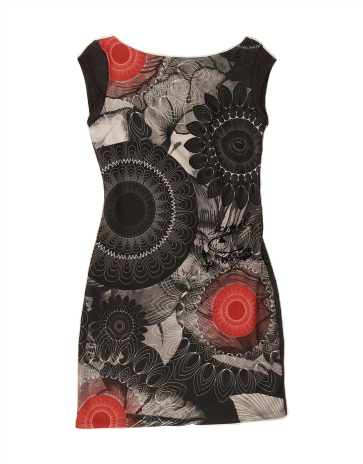 DESIGUAL Womens Graphic Sheath Dress UK 10 Small Grey Floral Polyester Vintage Desigual and Second-Hand Desigual from Messina Hembry 