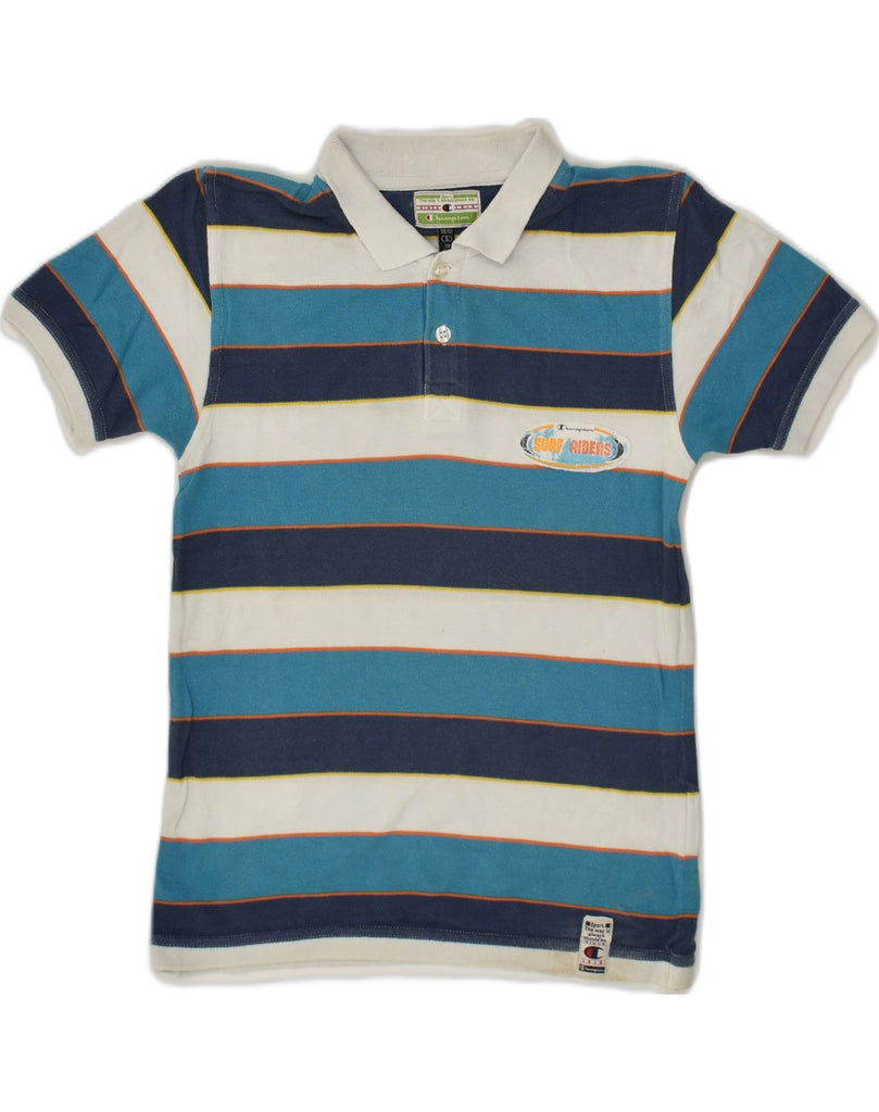 CHAMPION Boys Polo Shirt 7-8 Years Small Blue Striped | Vintage Champion | Thrift | Second-Hand Champion | Used Clothing | Messina Hembry 