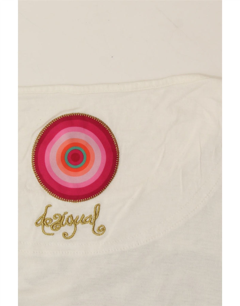DESIGUAL Womens Graphic T-Shirt Top UK 6 XS Off White Floral Butterfly Vintage Desigual and Second-Hand Desigual from Messina Hembry 