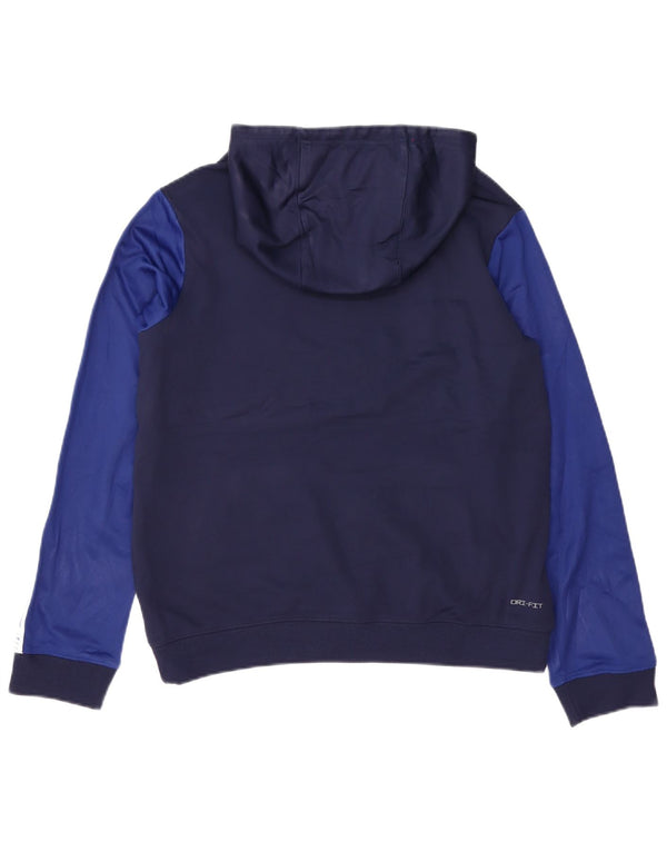 Nike Boys Dri Fit Hoodie Jumper 13-14 Years XL Navy Blue Colourblock