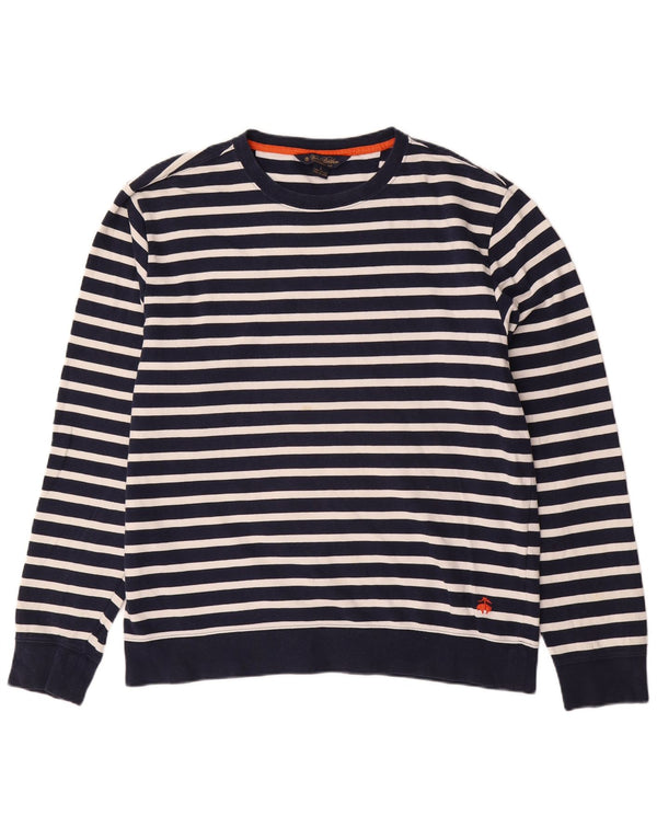 Brooks Brothers Mens Sweatshirt Jumper Large Navy Blue Striped Cotton