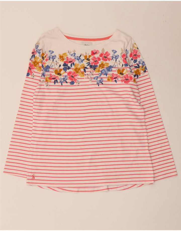 Joules Womens Graphic Top Long Sleeve UK 12 Medium White Striped Cotton