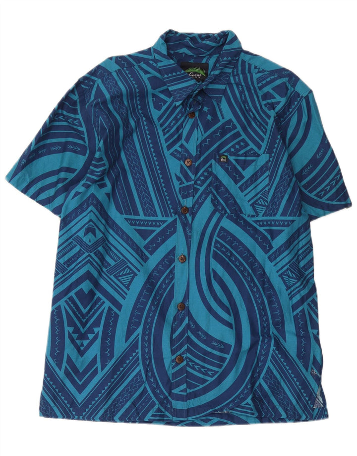 Eveni Pacific Mens Short Sleeve Shirt Large Blue Geometric Cotton