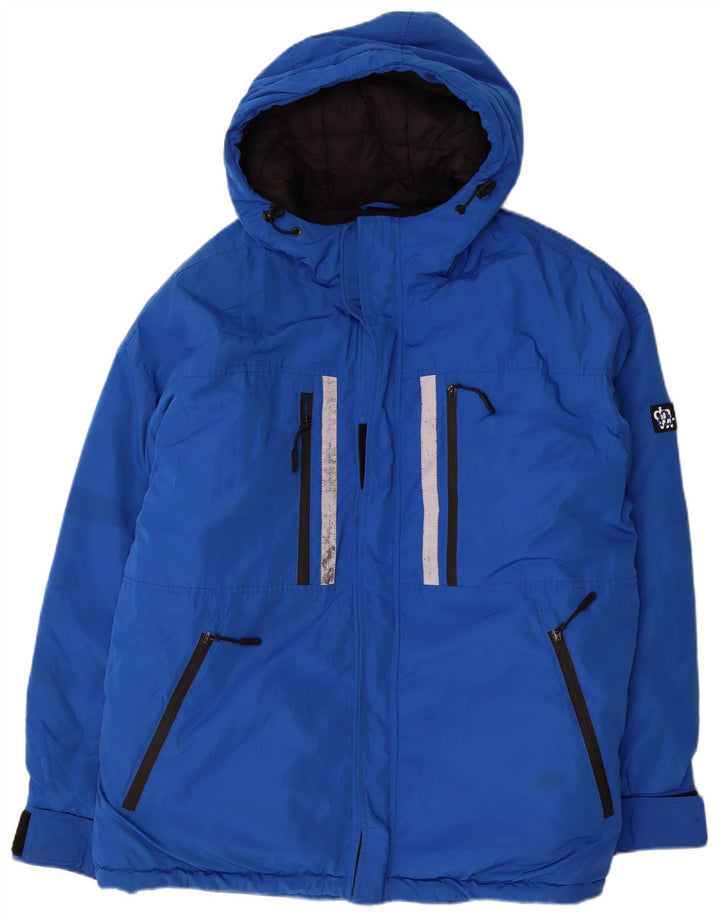 Zara Mens Hooded Windbreaker Jacket UK 42 XL Blue Polyester