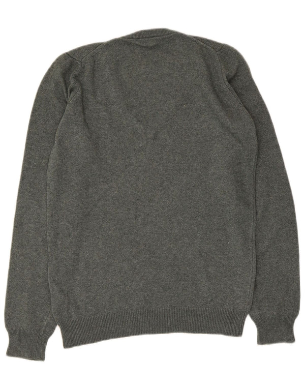 Fred Perry Womens V-Neck Jumper Sweater UK 12 Medium Grey Wool