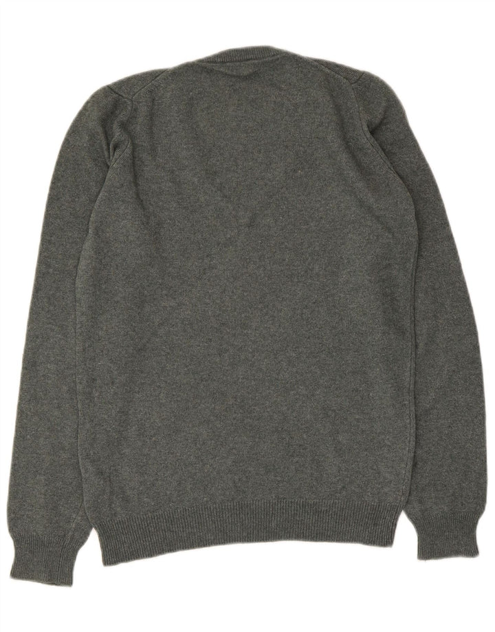 Fred Perry Womens V-Neck Jumper Sweater UK 12 Medium Grey Wool