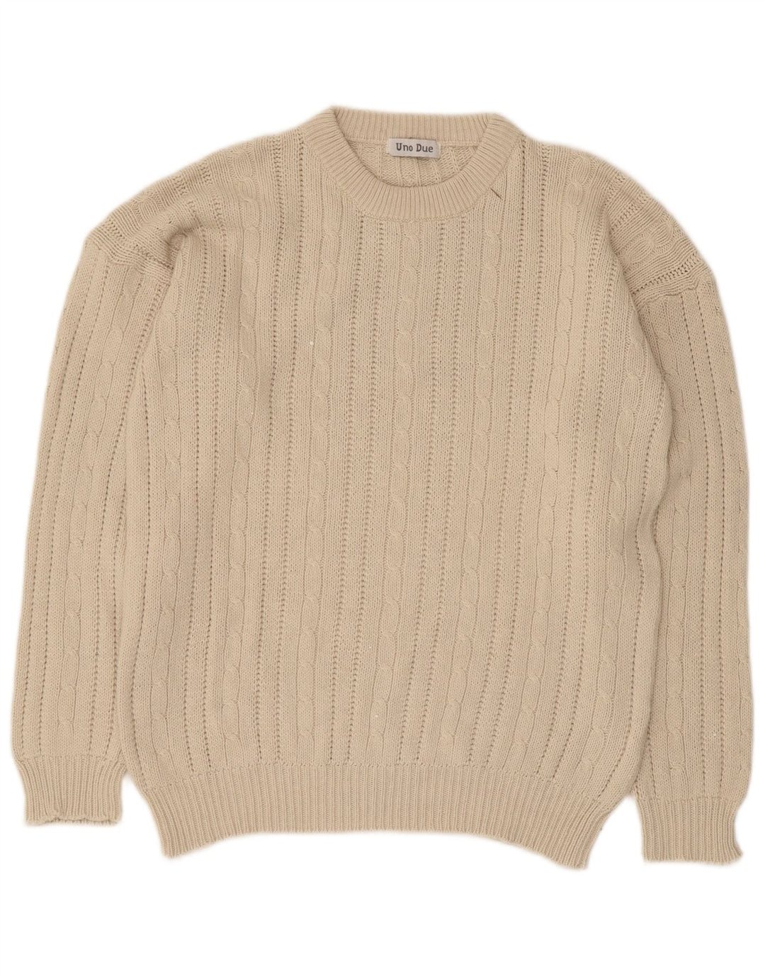 Uno Due Mens Crew Neck Jumper Sweater Small Beige Cotton