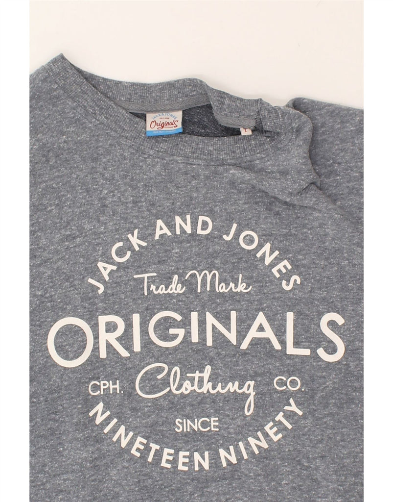 JACK & JONES Mens Graphic Sweatshirt Jumper Large Grey Flecked Cotton | Vintage Jack & Jones | Thrift | Second-Hand Jack & Jones | Used Clothing | Messina Hembry 