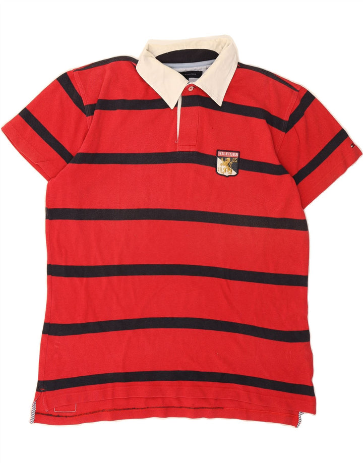 TOMMY HILFIGER Mens Polo Shirt Large Red Striped Cotton Vintage Tommy Hilfiger and Second-Hand Tommy Hilfiger from Messina Hembry 