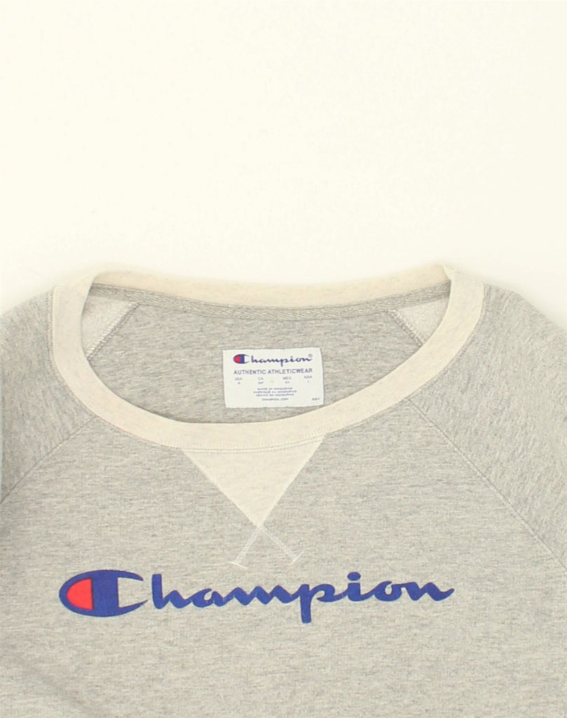 CHAMPION Mens Graphic Sweatshirt Jumper Small Grey Polyester | Vintage Champion | Thrift | Second-Hand Champion | Used Clothing | Messina Hembry 