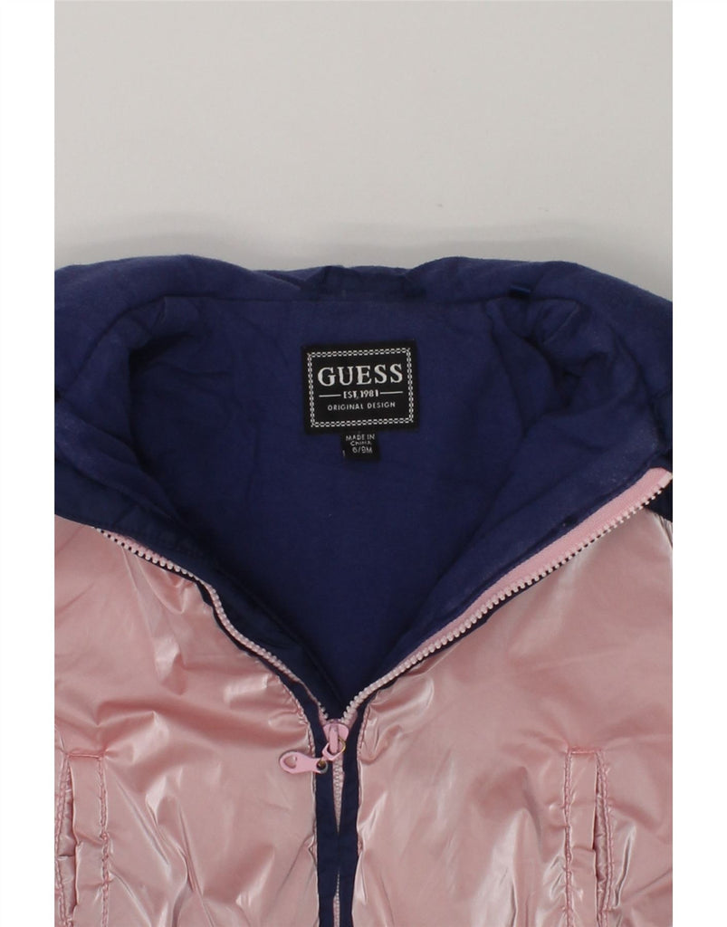 GUESS Baby Boys Graphic Hooded Padded Jacket 6-9 Months Pink Colourblock | Vintage Guess | Thrift | Second-Hand Guess | Used Clothing | Messina Hembry 