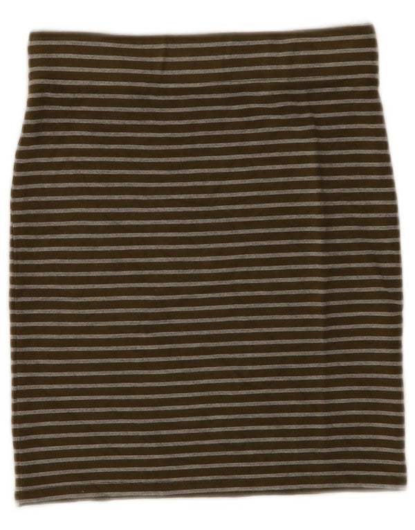 Jack Wills Womens Straight Skirt UK 8 Small W24 Khaki Striped Viscose