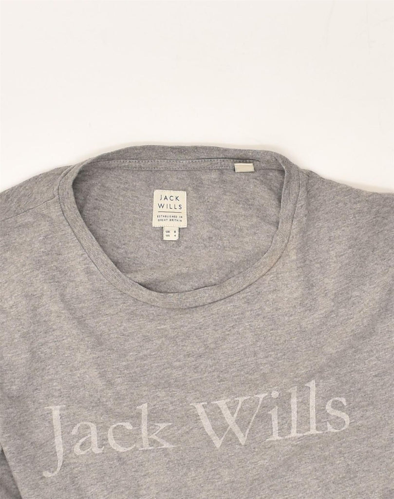 JACK WILLS Womens Oversized Crop Graphic T-Shirt Top UK 8 Small Grey | Vintage Jack Wills | Thrift | Second-Hand Jack Wills | Used Clothing | Messina Hembry 