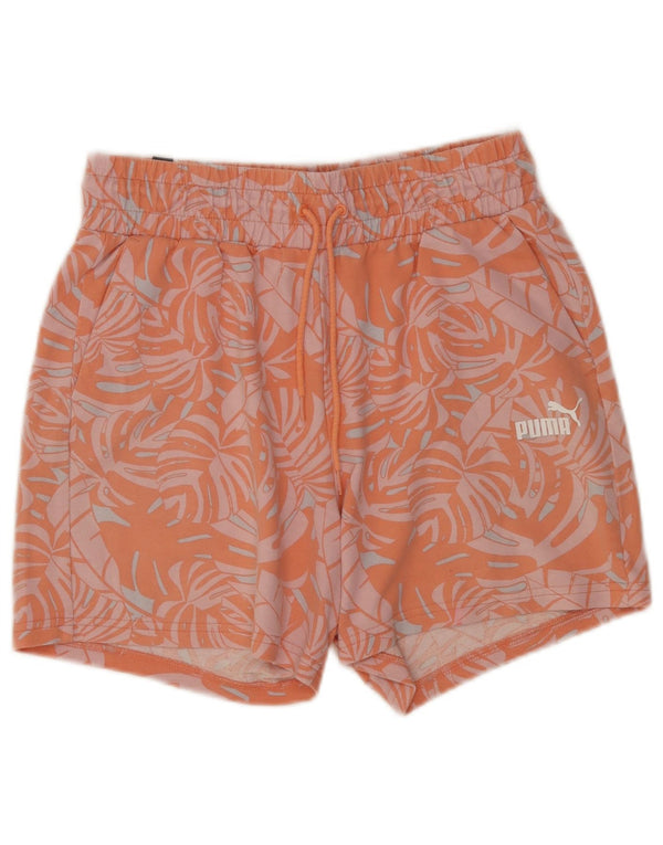 Puma Womens Sport Shorts UK 12 Medium Orange Floral Cotton