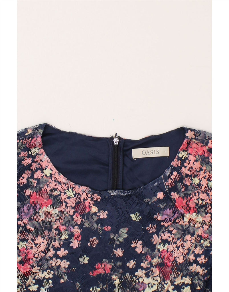 OASIS Womens A-Line Dress UK 16 Large Navy Blue Floral Polyester Vintage Oasis and Second-Hand Oasis from Messina Hembry 