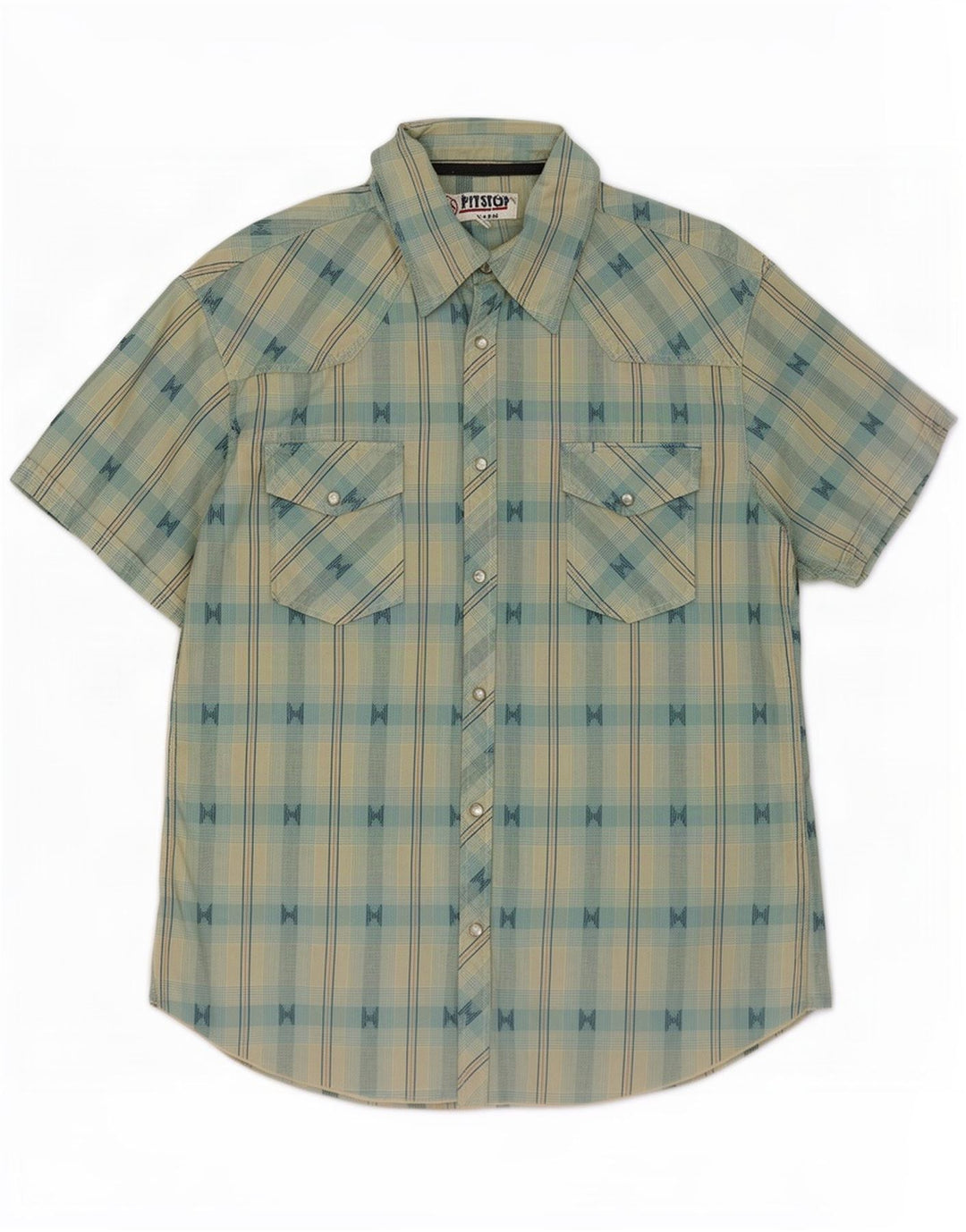Pit Stop Mens Short Sleeve Shirt Small Blue Check Cotton