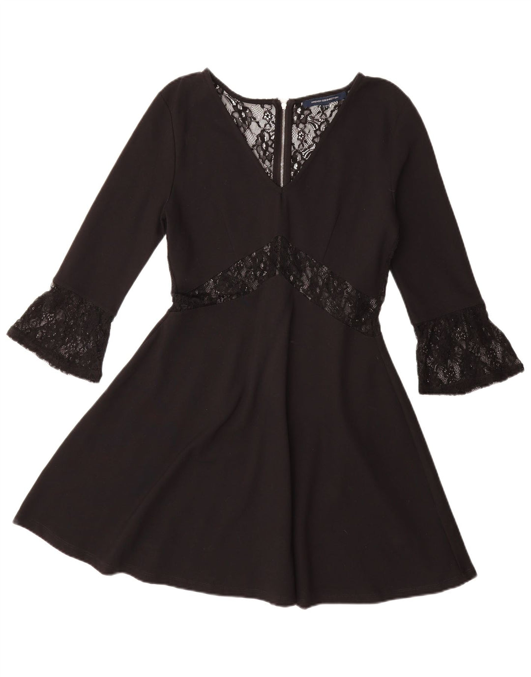 FRENCH CONNECTION Womens 3/4 Sleeve Swing Dress UK 12 Medium Black Viscose