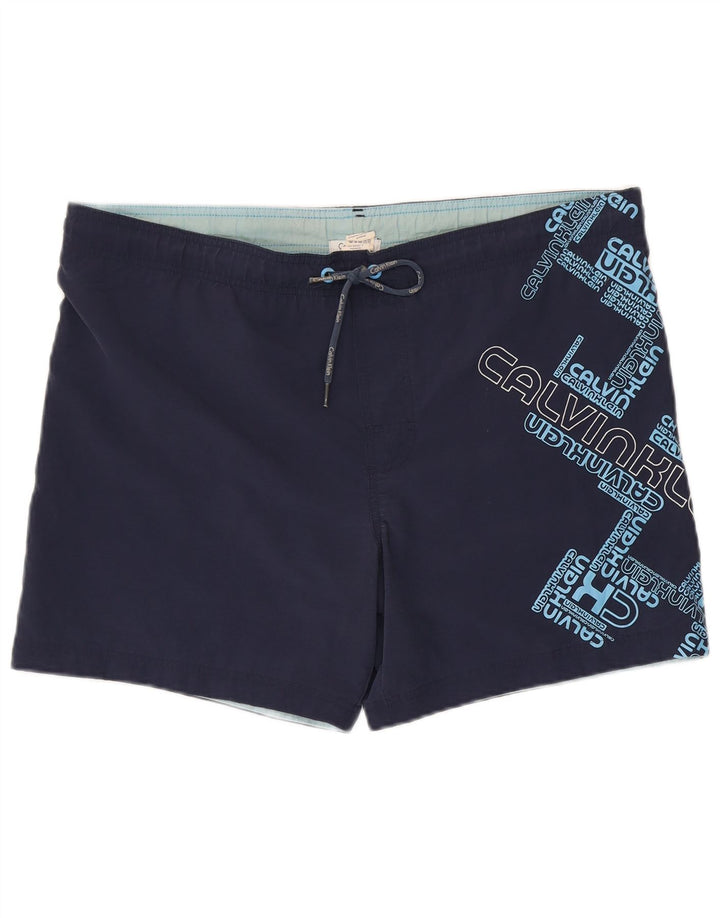 Calvin Klein Mens Graphic Swimming Shorts Medium  Navy Blue Nylon
