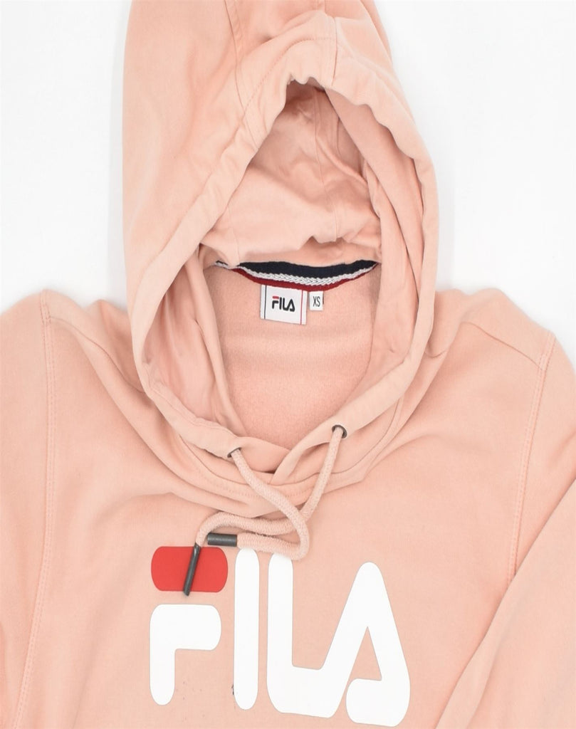 FILA Womens Graphic Hoodie Jumper UK 6 XS Orange Cotton | Vintage | Thrift | Second-Hand | Used Clothing | Messina Hembry 