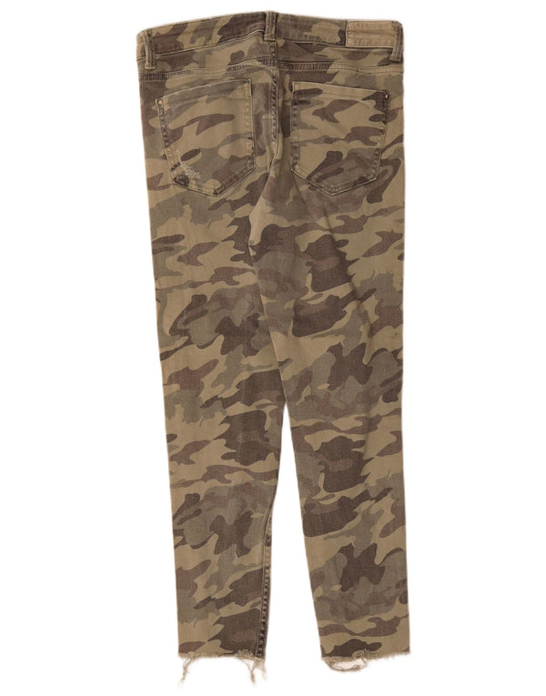 Zara Womens Slim Casual Trousers EU 36 XS W26 L26 Khaki Camouflage Cotton