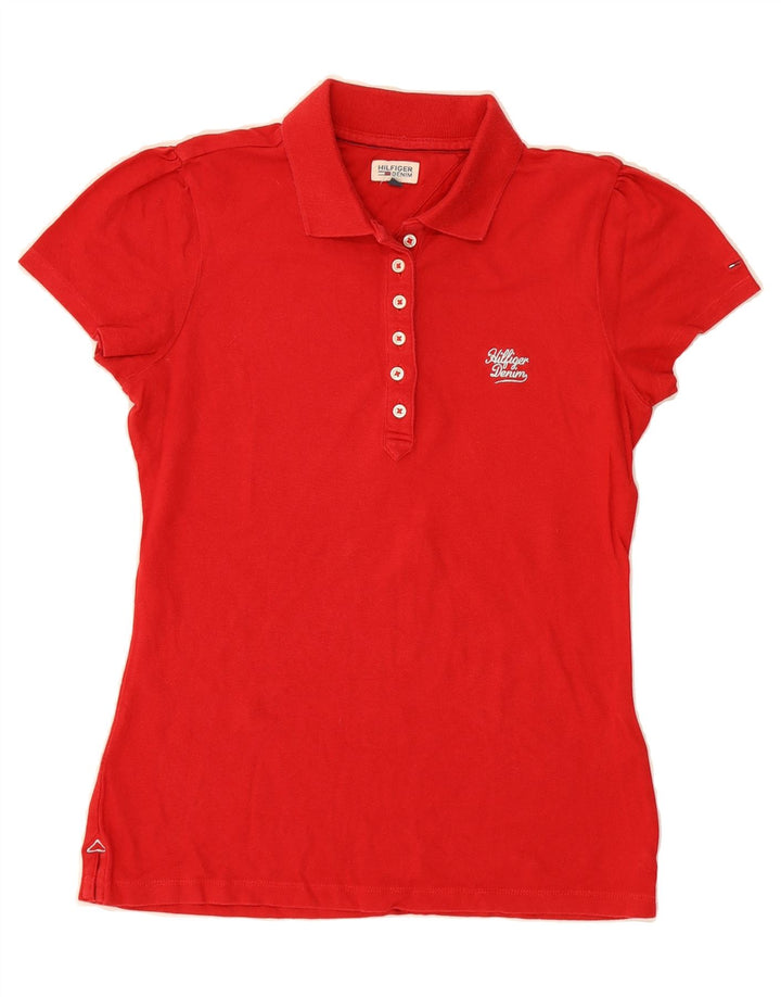 TOMMY HILFIGER Womens Polo Shirt UK 14 Medium Red Cotton Vintage Tommy Hilfiger and Second-Hand Tommy Hilfiger from Messina Hembry 